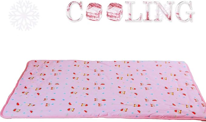 SEIS Dog Ice Pad Ice Silk Cats Kennel Mat Pet Cooling Pad Summer Cool Bamboo Mat Breathable Pad (Pink Cat, M