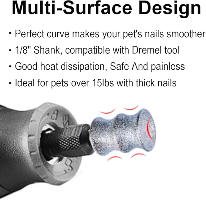 Diamond Rotary Nail Grinder Bits for Dog - Pet Nail Grinder Attachment - 1/8" Replacement Grinder Wheel for Dremel - Pet Nail File & Clippers for Medium Large Dogs (XL)