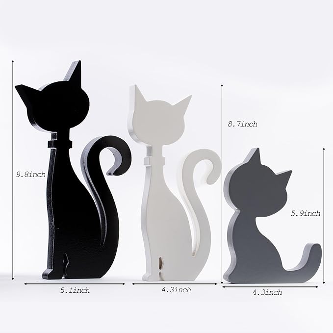 3PCS Halloween Cat Decorations Standing Cat Figurines,Gifts for Cat Lovers Women Kids,Black Cat Halloween Tabletop Decor, US-CAT-3