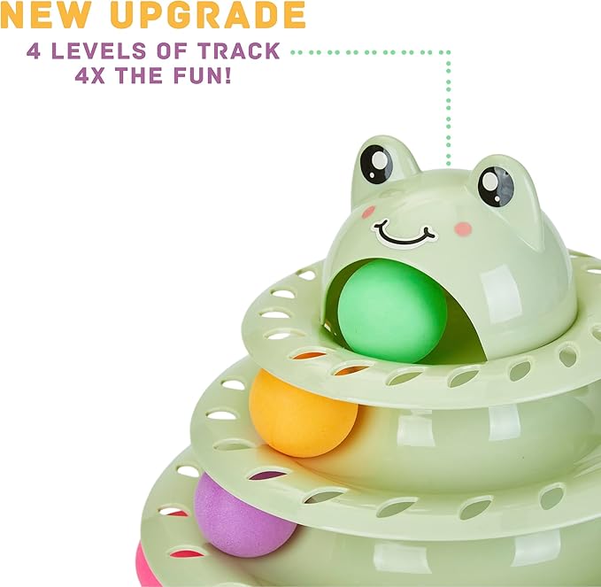 Gefryco Cat Toys 4-Tier Roller Track, Turntable Cat Tower Toy with Colorful Chase Balls, Multi-Level Interactive Cat Toys for Bored Indoor Adult Cats, Fun Puzzle Kitten Exercise Toys Self Play(Green)