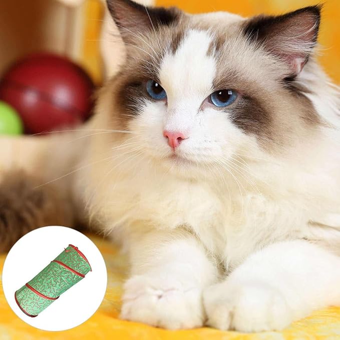 Christmas Cat Tunnel Collapsible Kitty Tunnel Candy Cane Pattern Pet Indoor Toys for Cat Kitten Rabbit