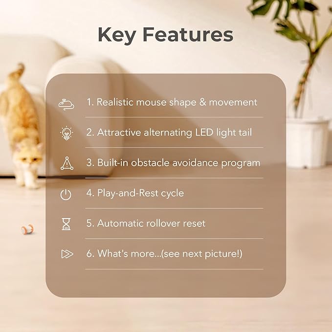 Cheerble Interactive Cat Toys for Indoor Cats, Automatic Cat Toy with LED Lights, Wicked Mouse Toys, Kitten Toys, Pet Toys, Smart Electric Cat Toy, USB Rechargeable, Auto On/Off… (Yellow)