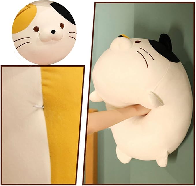 Cute Soft Tabby Cat Plush Toys - Kitten Stuffed Animals, White, 14-Inch, Hugging Cuddly Cat Doll Pillow Gift for Kids and Lovers