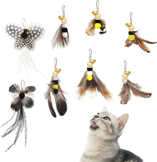 SONGWAY Cat Toy Wand Replacement - 8 Pieces Insect Cat Toys, Cat Feather Toy Refills, Cat Teaser Wand Attachments, Interactive Cat Toys for Indoor Cats
