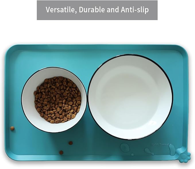 Hoki Found Silicone Pet Food Mats Tray - Non Slip Pet Dog Cat Bowl Mats Placemat - Dog Pet Cat Feeding Mat - Waterproof Dog Cat Food Mats -Pet Water Mats for Carpet -Glacier