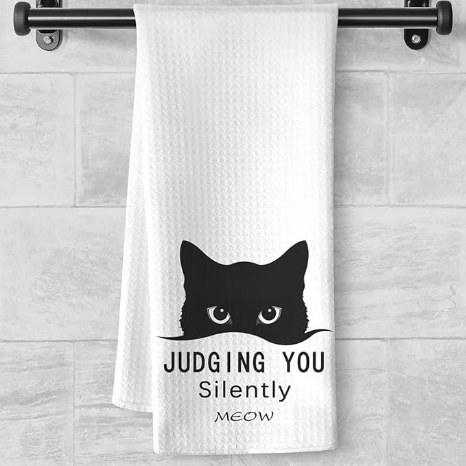 Cat Towels,Cat Kitchen Towels,Cat Dish Towels,Cat Hand Towels,Funny Kitchen Towels,Decorative Kitchen Towel,Black Cat Gifts for Women,Cat Kitchen Accessories-Cat Towel Gifts for Cat Lovers for Women