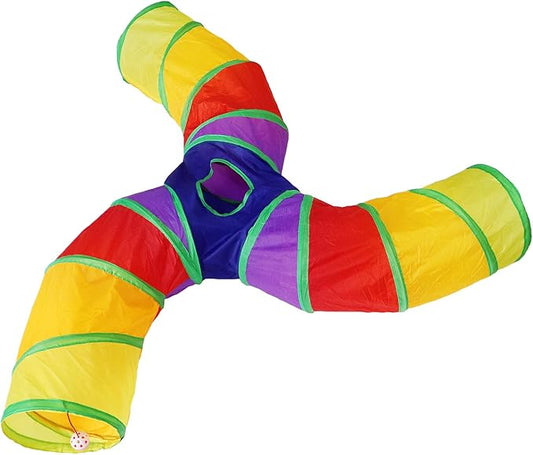 Bemodst Cat Tunnel for Indoor Cats Large,Cat Tubes and Tunnels Collapsible S-Shape Cat Tubes Kitty Tunnels Interactive Cat Toy with Storage Bag for Cat Small Dogs Ferret Rabbit (Colored 3-Way)