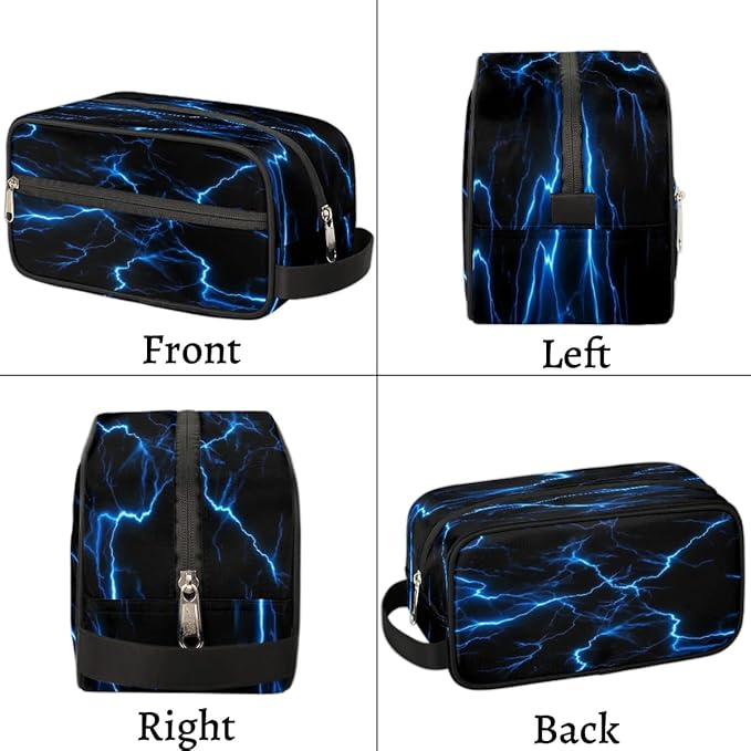 Blue Lightning Bolt Hanging Toiletry Bag,Travel Hygiene Kits for Boys Mens,Waterproof Makeup Carry-on Bags,Cosmetic Bag,TSA Approved Shave Dopp Kit for Toiletries Shower Bathroom Accessories Gifts
