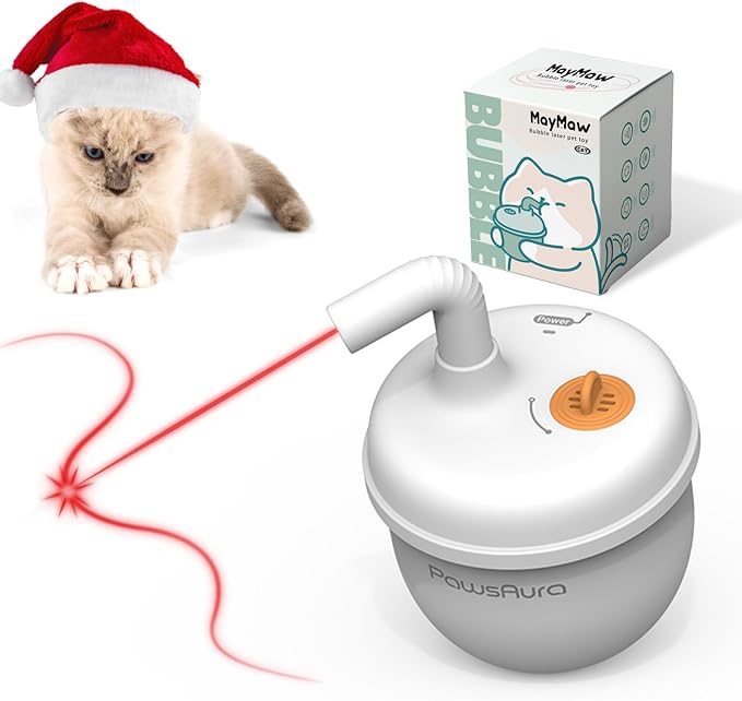 MayMaw Cat Laser Toy - Laser Cat Toys for Indoor Cats, Rechargeable Automatic Cat Laser Toy, Interactive Cat Toy with Tumbler Design, 360° Random Trajectory, 3 Modes, Catnip Included (White)