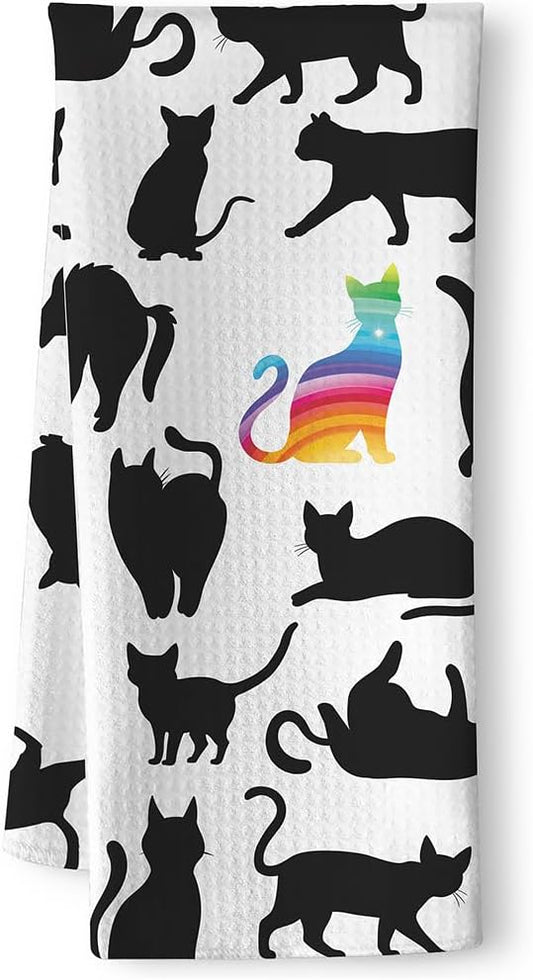 Cat Hand Towel, Black, Polyester, 23.62*15.74 Inches, 16 Pack