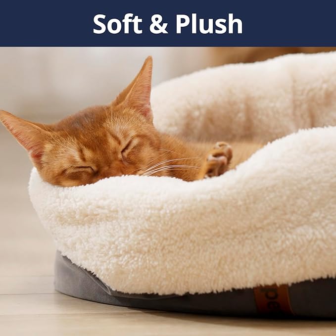 Self Warming Cat Bed, 17.7" x 13.7" Anti-Slip Soft Round Thermal Pet Cushion Bed for Kittens, Cats, Puppies and Small Dogs, Gray