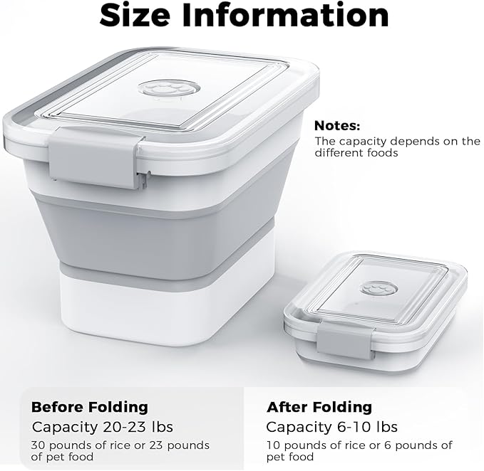 10-13 Lbs Dog Food Storage Container,Collapsible Dog Food Container with Transparent Airtight Lid,Pet Food Scoop and Dog Bowl,Multifunctional Food Storage Container for Pet Food,Rice,Flour