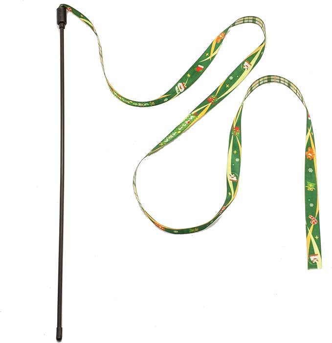 Fashion's Talk Cat Wand Interactive Fabric Teaser Wand Kitten, Christmas Ribbons Wand Rainbow Teaser Toys for Indoor Cats Kitty Colorful Cat Teaser Wand