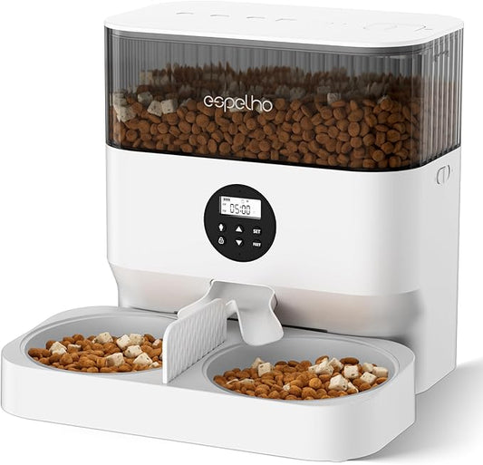 Automatic Cat Feeder - 5L Timed Cat Food Dispenser 2 Cats with 2 Way Splitter, 10s Meal Call Programmable Portion Control Pet Feeder with Desiccant Bag for Cats & Dogs