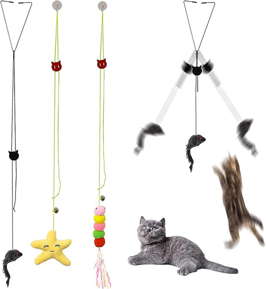 Cat Toys,Mice Toys for Indoor Cats,3 Pack Hanging Door Cat Toys with Tassel,Retractable Cat Toy with Rope Mouse Starfish Caterpillar,Interactive Cat Teaser Toy for Indoor Kitten Play Chase Exercise