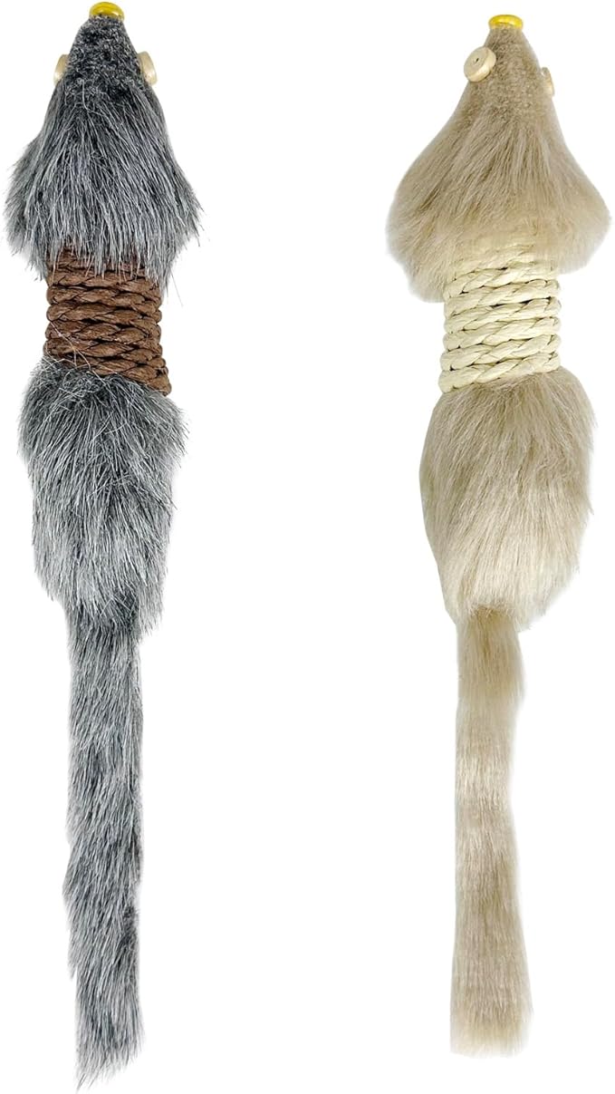 2PCS Cat Mice Toys,Faux Fur Cat Large Size Mice Toys with Plastic Body, Interactive Catch Play Mouse Toy for Indoor Cats,Kittens