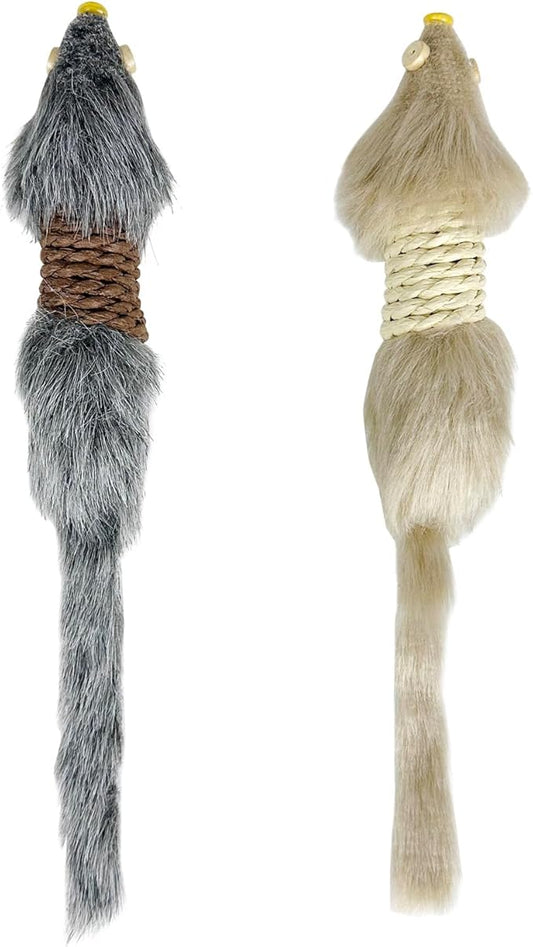2PCS Cat Mice Toys,Faux Fur Cat Large Size Mice Toys with Plastic Body, Interactive Catch Play Mouse Toy for Indoor Cats,Kittens