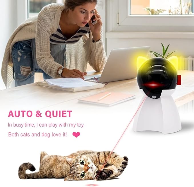 Cat Toy Interactive Automatic, Motion Activated Laser Toy for Indoor Cats/Dogs/Kitten/Kitty, USB Rechargeable, Auto On/Off, Fast and Slow Random Pattern, Silent Pet Laser Pointer Toy (P08)