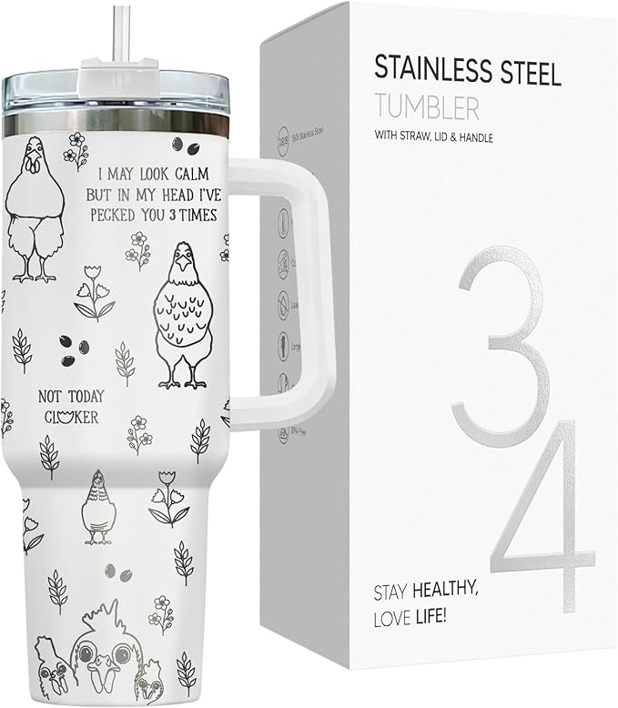 34HD Just A Girl Who Loves Chickens Tumbler with Lid & Straw, 40oz Vacuum Insulated Farmer Mug, Gifts for Chicken Lady Women Farmer, Chicken Lover Gifts for Birthday Christmas Mothers Day