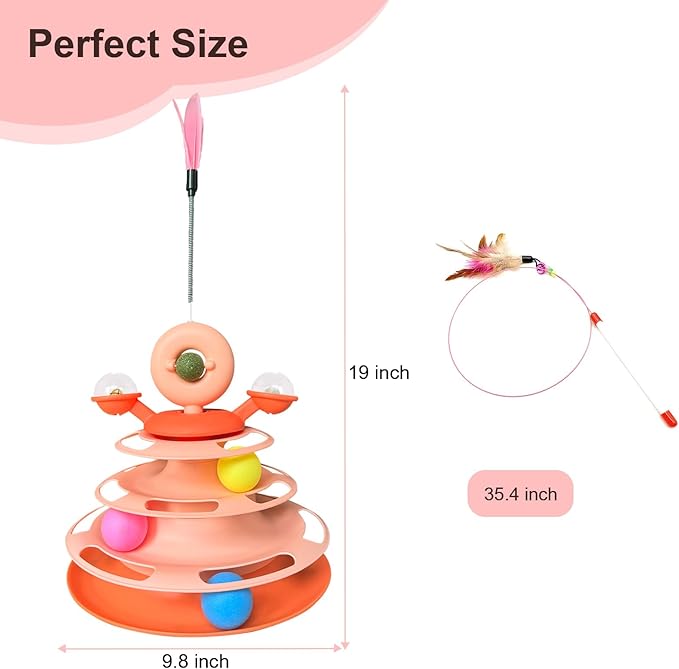 Interactive Cat Toy Kitten Toys Cat Toys with Catnip Balls Cat Toys for Indoor Cats Cat Ball Toy Cat Toys for Bored Indoor Adult Cats Orange