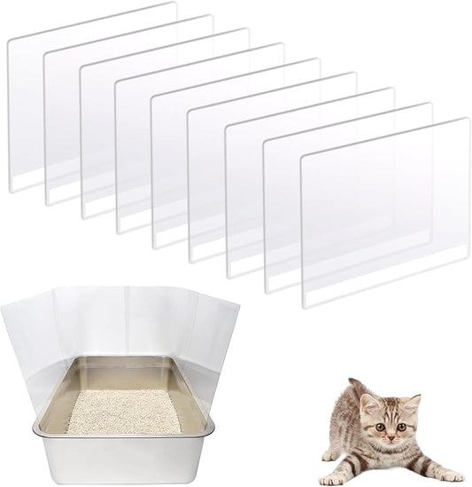 9Pcs Cat Litter Box Pee Shields,Transparent Easy Clean Litter Box Splash Guard for Open Top Litter Pan 14.5×11.5in- Litter Box Not Included