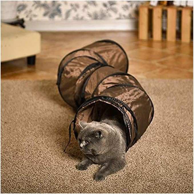 Andiker Cat Tunnel, S-Shape Cat Tunnel Pet Tube Collapsible Play Toy Indoor Outdoor Toys for Exercising Hiding Training and Running Cat Puzzle Toy with 2 Side Holes (Brown)