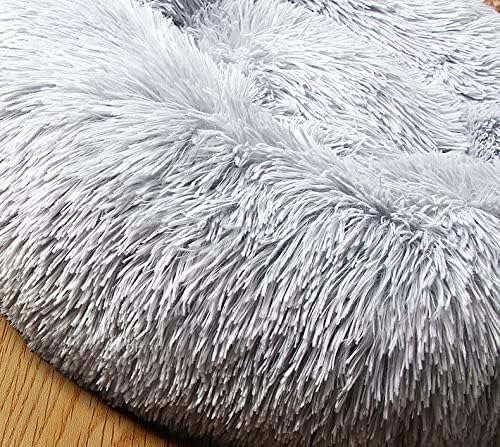 Calming Dog Bed for Large Dogs, Round Anti Anxiety Dog Bed Washable, Fluffy Round Pet Bed Non-Slip, Calming Soft Plush Donut Dog Beds Fits up to 150 lbs Pets (Light Grey, 45" x 45")