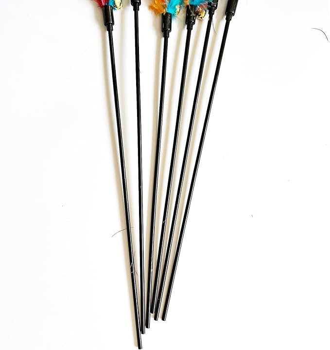 IUHKBH Cat Wands, 6 PCS Interactive Cat Feather Toys Cat Teaser with Bell - 18'' Long Feather Wand for Cat and Kitten