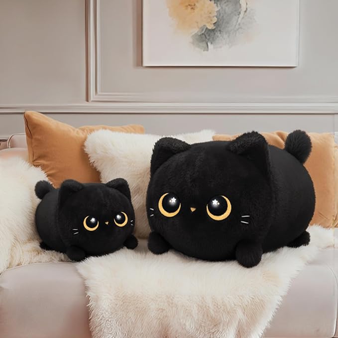 Black Cat Plush, Cute Cat Plushies Toy, Soft Kitten Plushie Cuddle Pillow, Anime Plushie Doll, Cute Stuff Toys Gift for Girls, Boys and Males (8 Inch)