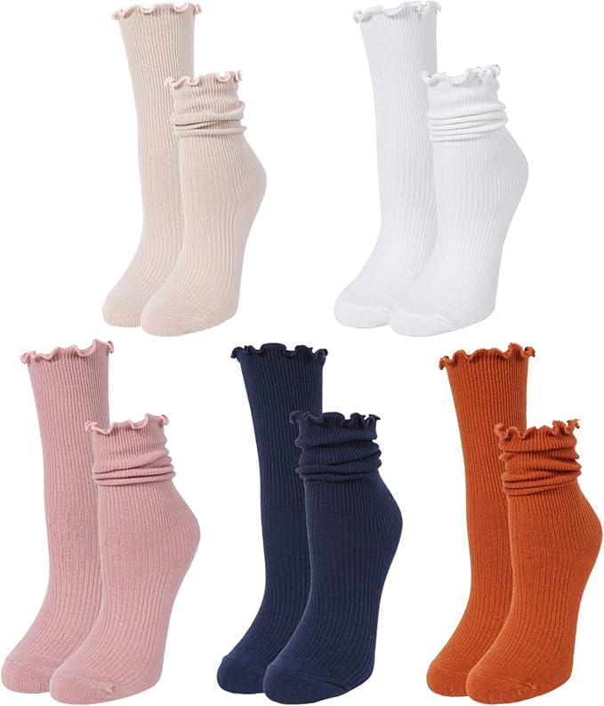 Benefeet Sox Womens Girls Ruffle Crew Socks Novelty Cute Frilly Dress Socks Cotton Lettuce Trim Turn-Cuff High Ankle Sock