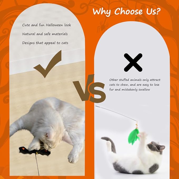 Halloween Decor Cat Toy - Feather Teaser, Cat Wand Toys, and Bell Refills, Interactive Catcher Teaser, and Exercise Playing Toy for Kittens or Cats (Black)