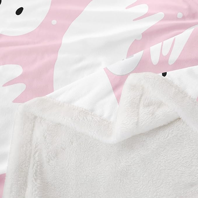 Pink Halloween Sherpa Blanket Throw 50"x60" Cartoon Pink Ghost Fleece Throw Blanket for Bed Sofa Couch Kids Kawaii Cute Plush Blanket Pink Fuzzy Blanket Bedroom Flannal Blanket