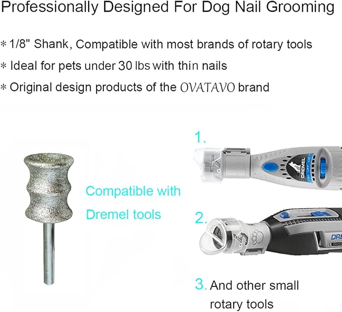 Dog Nail Grinder and Trimmer - Dog Nail Grooming Tool for Dremel - 1/8" Pet Nail Grinder Attachment for Dogs Cats and Small Animals (2L)