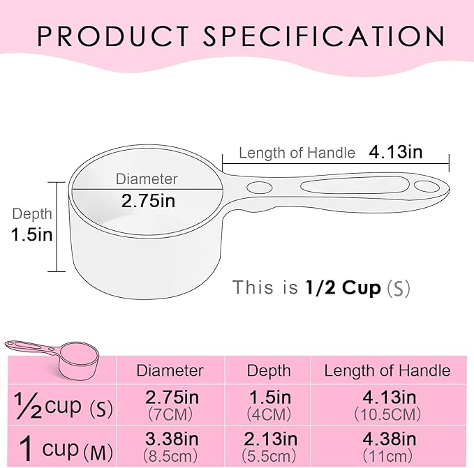 SUPERDESIGN 1/2 Cup Dog Food Scoop for Container Melamine Measuring Scoop for Dogs Cats Birds and Rabbits Pet Food Feeding Scoop Dishwasher Safe - Baby Pink