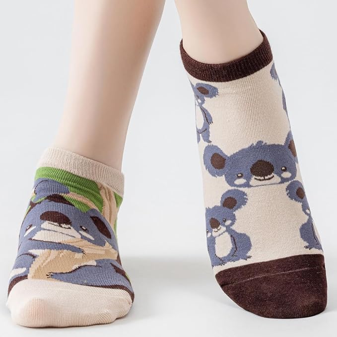 2 Pairs Funny Cartoon Animal Print Cotton Ankle Socks for Women Teens