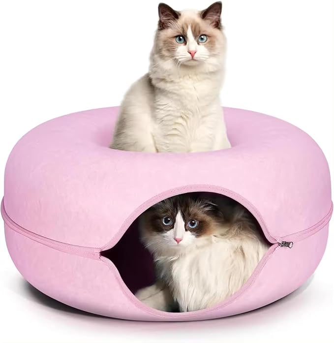 Medium Pink Pet Round Tunnel Cave | Toy Hiding Tent for Pets, Kittens, Rabbits, Puppies | Flexible Zipper Detachable Design Size 50x50x20cm, 0.72 Kg