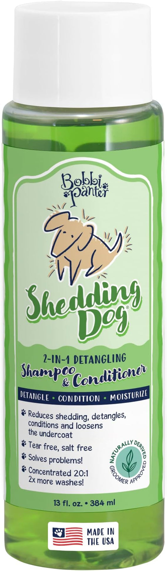 Bobbi Panter 2-in-1 Deshedding Dog Shampoo and Conditioner for Detangles & Shedding Control - Natural Ingredients, Tear-Free, Salt-Free, pH-Balanced, 20:1 Concentrated, Pear Scented, 13 oz.