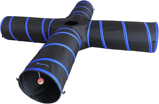 Purrfect Feline - 4 Way Cat Tunnel and Crinkle Cat Toy - Interactive Cat Toy with Cat Ball - Cat Supplies for Indoor Cats - Suitable for Ferrets, Rabbits or Small Dogs - Dark Blue - L