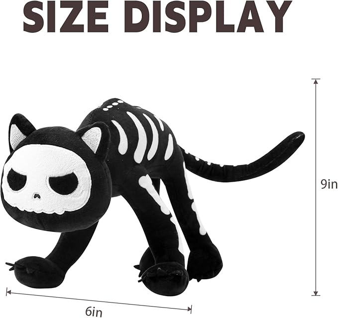 Halloween Black Cat Plush, Skeleton Stuffed Animal Pillow, Cute Plushie Doll Toy Gift for Fans, Boys and Girls Birthday Gifts