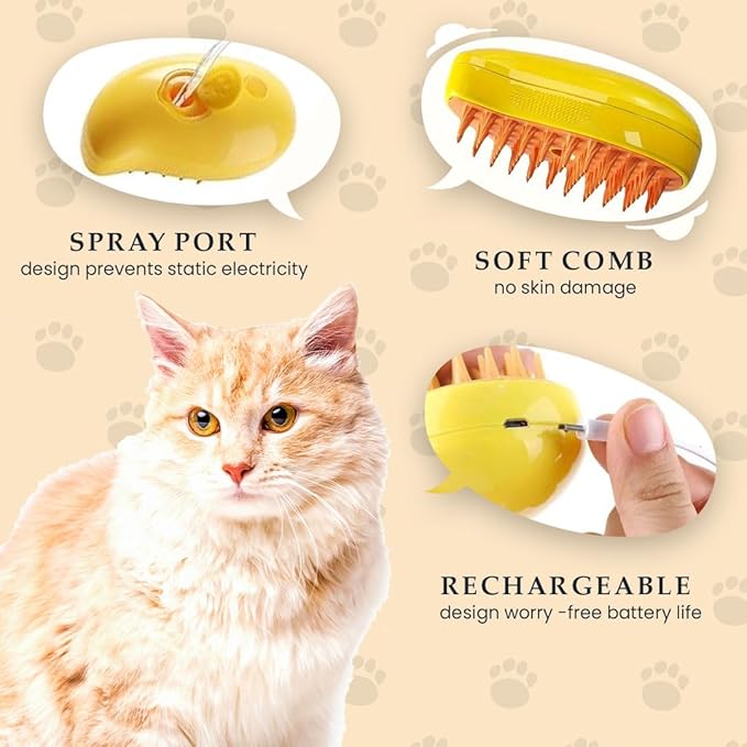 3 in 1 Silicone Steamy Cat Brush - Ideal for Pets Hair Removal - Massager Tool for Shedding and Grooming - Easy and Efficient Steam - Infused Cat Grooming Comb