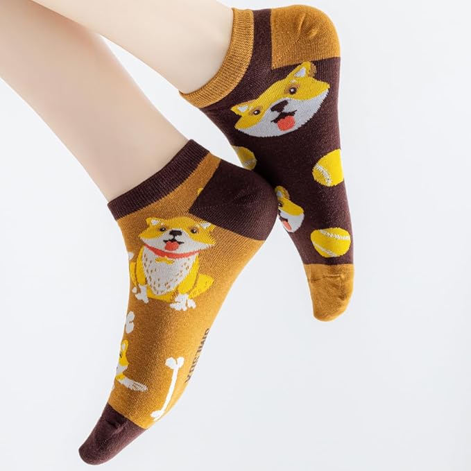 2 Pairs Funny Cartoon Animal Print Cotton Ankle Socks for Women Teens