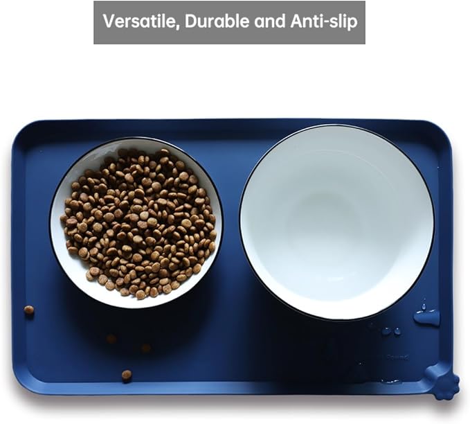 Hoki Found Silicone Pet Food Mats Tray - Non Slip Pet Dog Cat Bowl Mats Placemat - Dog Pet Cat Feeding Mat - Waterproof Dog Cat Food Mats -Pet Water Mats for Carpet -Indigo Ink