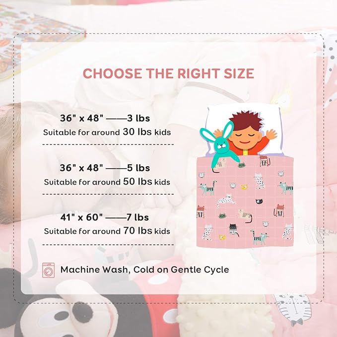 Sivio Weighted Blanket,Cotton and Minky Fleece Throw Blanket with Beads, Reversible Heavy Blanket, 5lbs 36x48 Inch, Pink Cat