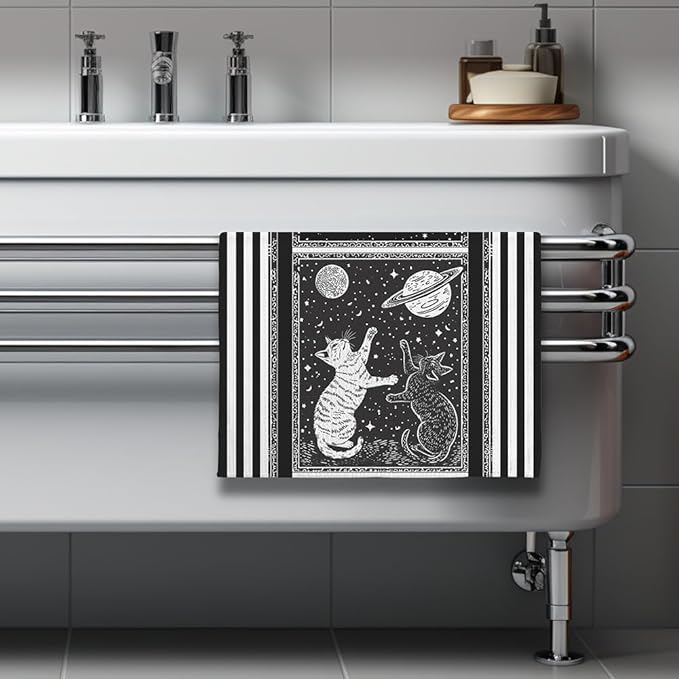 Cat Towel,Cat Dish Towels,Cat Hand Towel,Cat Kitchen Towels,Cat Kitchen Accessories,Cat Mom Gifts,Cat Gifts for Women,Cat Lady Gifts,Black Cat Decor-Perfect For Decorating Your Kitchen And Bathroom