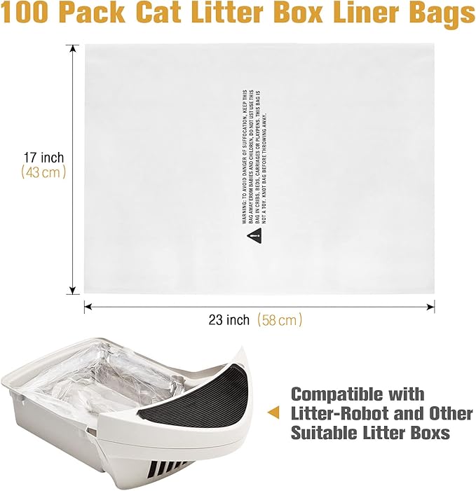 100 Pack Cat Robot Litter Bags for Litter R-obot 4 Waste Bags, Cat Litter Bags for Litter Box Robot 3 Waste Bags Liners Durable Litter Box Liner Replacement, 9-11 Gallons