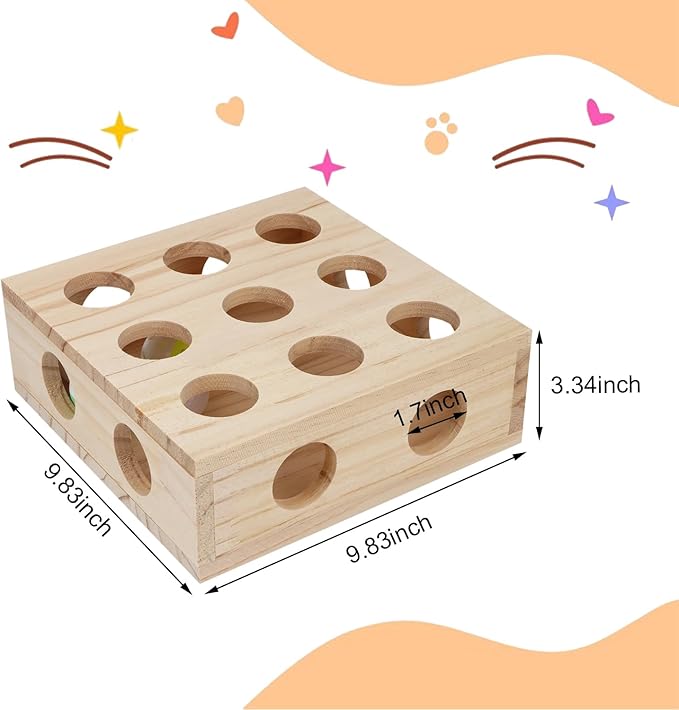 Hypeety Interactive Cat Toy Puzzle Box Wooden Treat Maze Scratcher Peek Play Toy Box Fun Interactive Cat Toy Fun Hide and Seek Cat Agility Toys