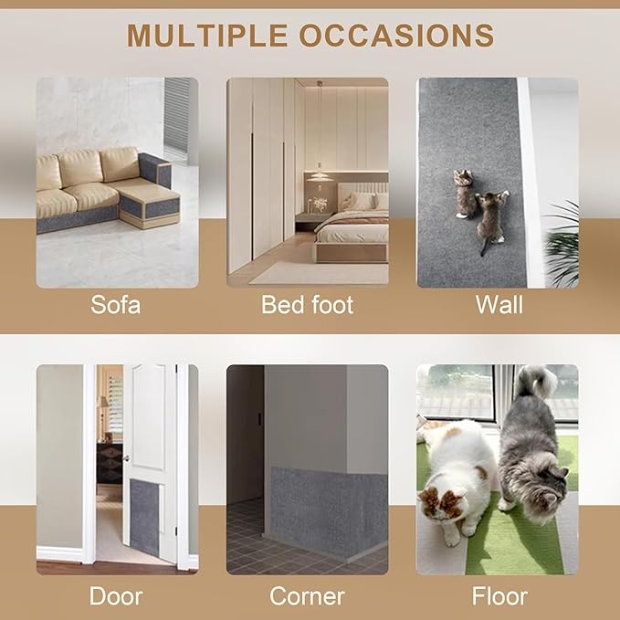 118”x15.8” Trimmable Cat Scratching Post Carpet Cover Cat Scratcher Mat Self-Adhesive Cat Tree Shelves Replacement Parts Mat with 5M Cable Tie Couch Furniture Protector for Indoor Cats (Dark Blue)