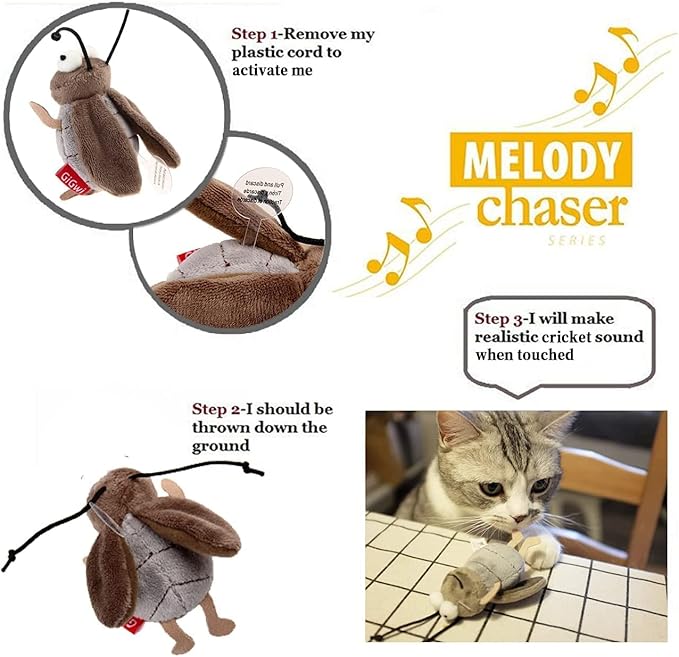 Gigwi Interactive Cricket Cat Toy, Automatic Cricket Squeaky Cat Toys, Play and Squeak Electronic Cricket Toy for Cats Kitten Indoor