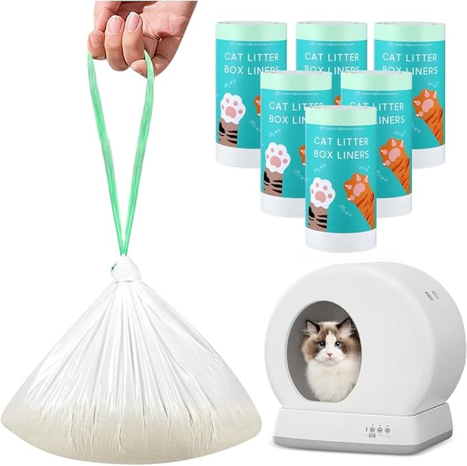 120 Count Self-Cleaning Cat Litter Box Liners Bag Compatible with MW-SC01/MW-SC02/MW-LR01, Drawstring Heavy Duty Cat Litter Waste Bags Custom for Automatic Cat Litter Box-18" * 12"