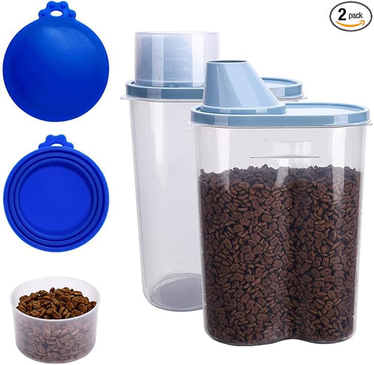 GreenJoy 2 Pack 2lb/2.5L Pet Food Storage Container with Measuring Cup, Can Covers and Bowl for Small Dog, Cat, Waterproof-BPA Free